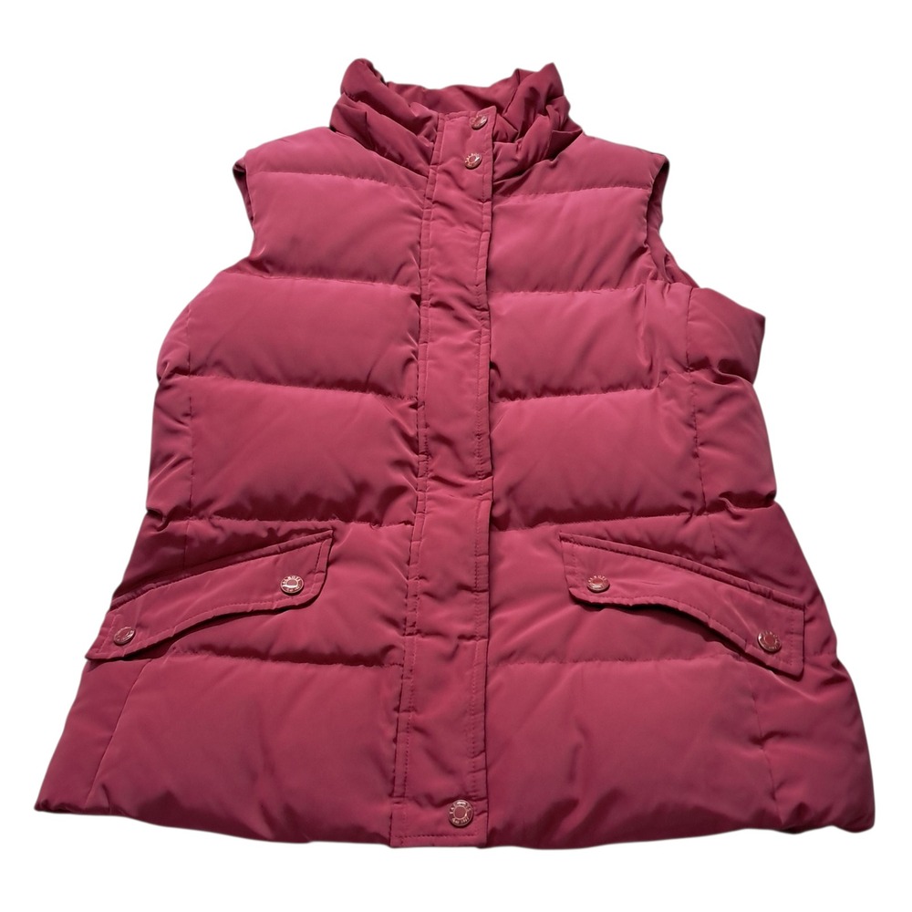 Talbots Down Filled Puffer Vest Womens Small Petites Pink Quilted Snap Zip Up‎